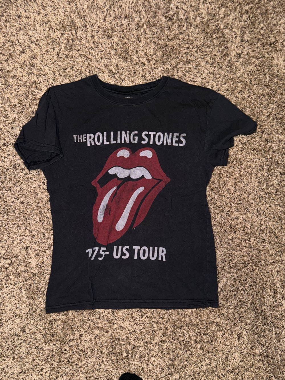 the Rolling Stones Black Tee with Red Tongue Logo and White Text